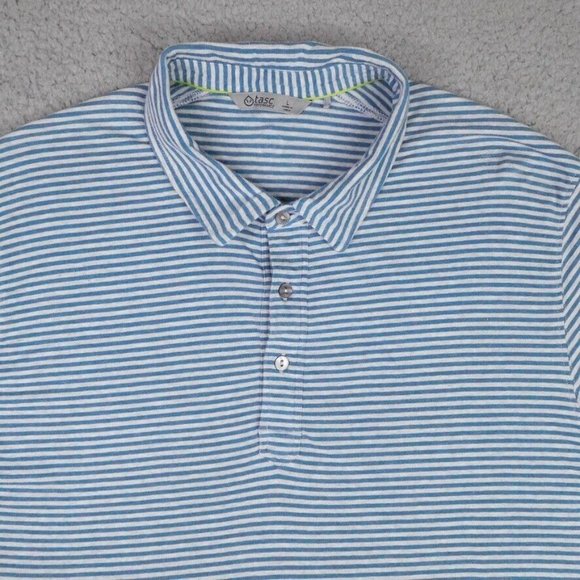 Tasc Polo Shirt Mens Large Gray Blue Stripe Organic Cotton Bamboo Casual Golf - Picture 5 of 12